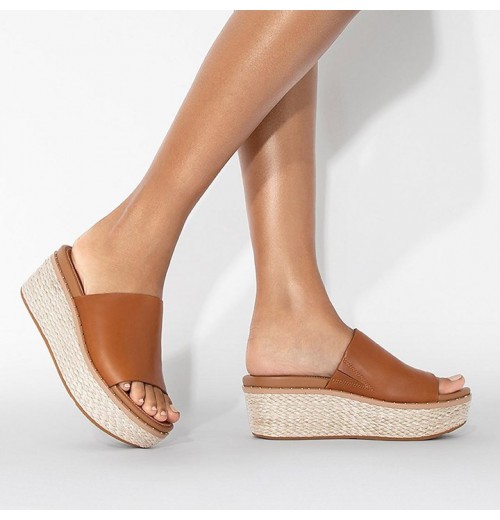 Eloise Espadrille Leather Wedge Slides Wedge Sandals