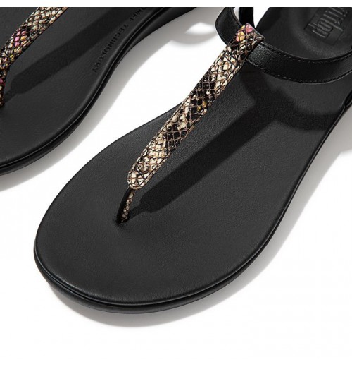Tia Snake Print Leather Back-Strap Sandals