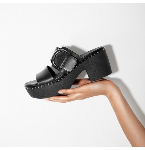 Pilar Leather Slide Platforms Mules & Clogs