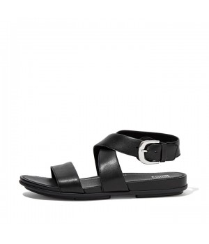 Gracie Buckle Leather Ankle-Strap Back-Strap Sandals