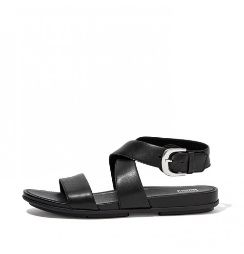 Gracie Buckle Leather Ankle-Strap Back-Strap Sandals