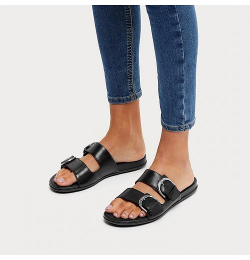 Gracie Buckle Leather Slides