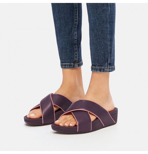 Lulu Pop Binding Leather Cross Slides