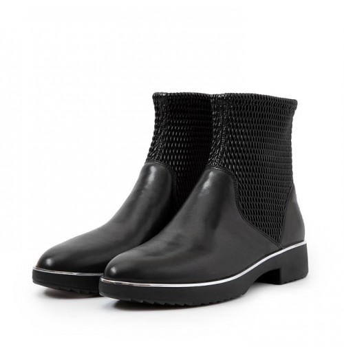 Stretchy Leather Mix Ankle Boots
