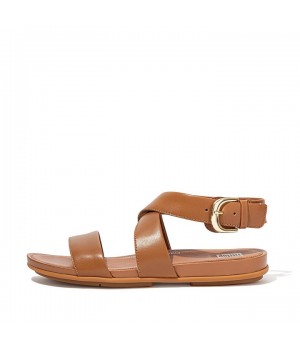 Gracie Buckle Leather Ankle-Strap Back-Strap Sandals