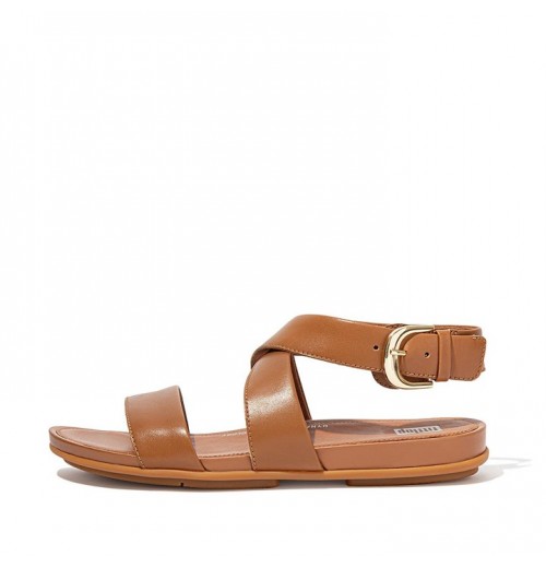 Gracie Buckle Leather Ankle-Strap Back-Strap Sandals