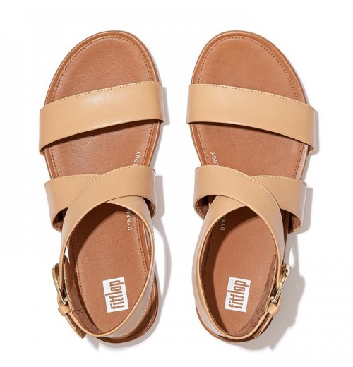 Gracie Buckle Leather Ankle-Strap Back-Strap Sandals