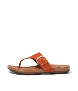 Gracie Buckle Suede Toe-Post Sandals