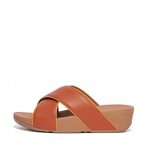 Lulu Pop Binding Leather Cross Slides