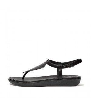 Tia Feather Metallic Leather Back-Strap Sandals