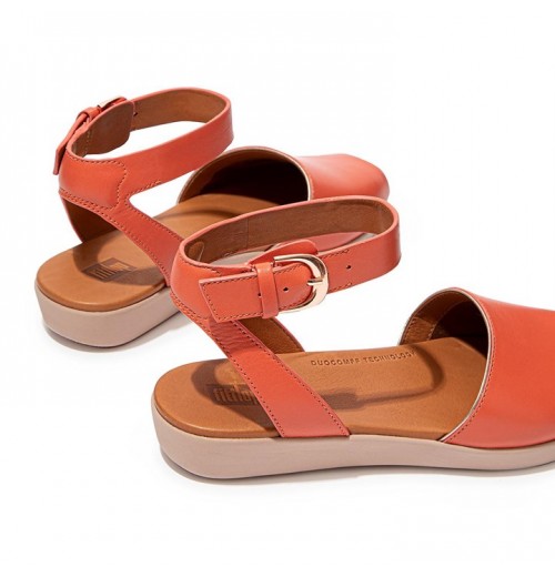 Cova Pop Binding Leather Peep-Toe Back-Strap Sandals