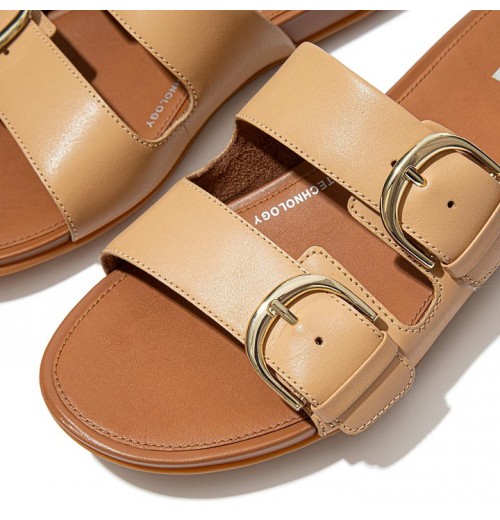 Gracie Buckle Leather Slides