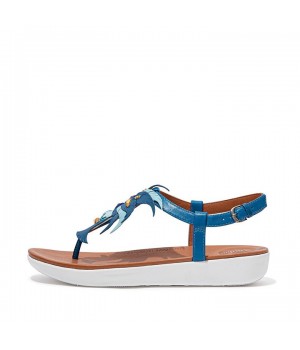 Tia Jewel Feather Leather Back-Strap Sandals