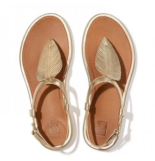 Tia Feather Metallic Leather Back-Strap Sandals