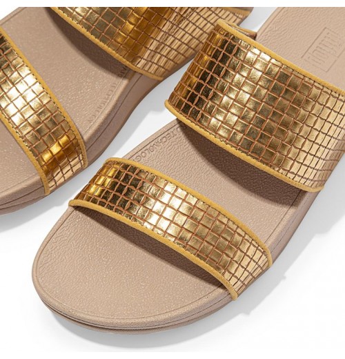 Olive Metallic Woven Leather Slides