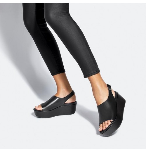 Eloise Leather Back-Strap Wedge Sandals