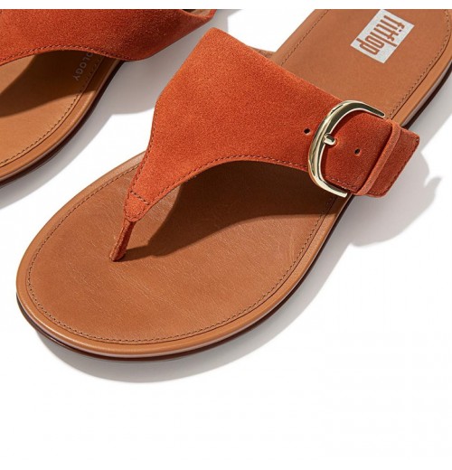 Gracie Buckle Suede Toe-Post Sandals