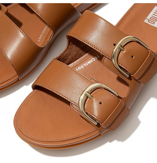 Gracie Buckle Leather Slides