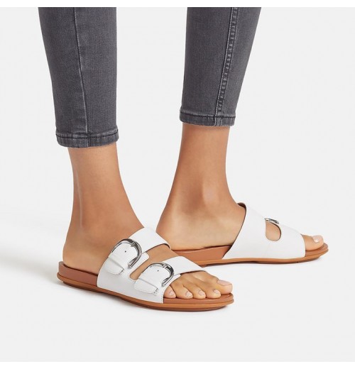 Gracie Buckle Leather Slides