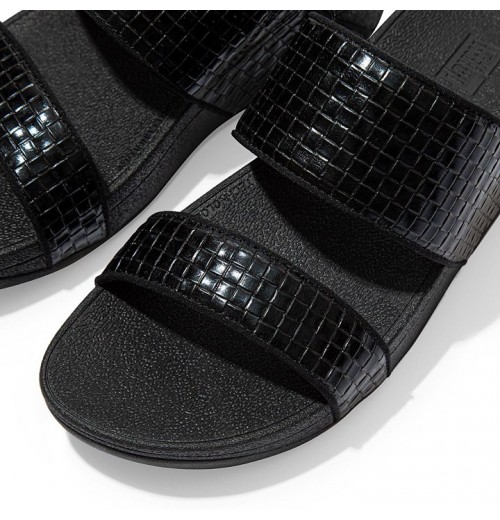 Olive Metallic Woven Leather Slides