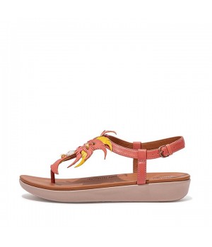 Tia Jewel Feather Leather Back-Strap Sandals