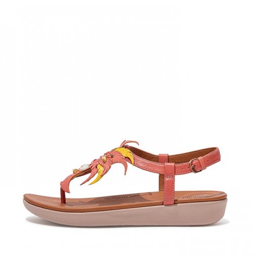 Tia Jewel Feather Leather Back-Strap Sandals