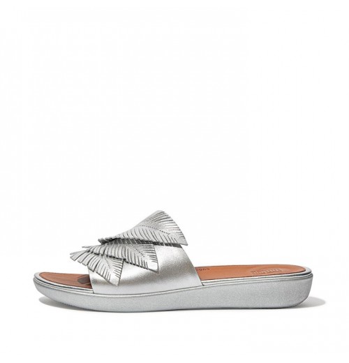 Sola Feather Metallic Leather Slides