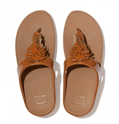 Fino Jungle Leaf Patent Toe-Post Sandals