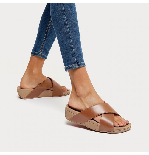 Lulu Leather Cross Slides