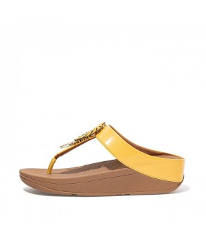 Fino Jungle Leaf Patent Toe-Post Sandals