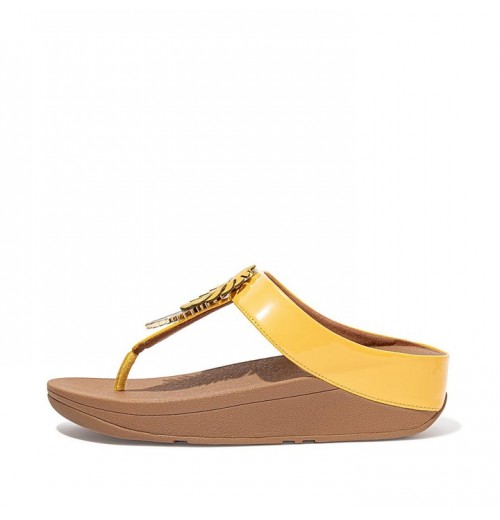 Fino Jungle Leaf Patent Toe-Post Sandals