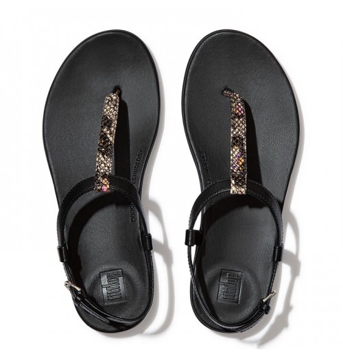 Tia Snake Print Leather Back-Strap Sandals