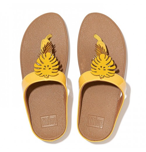 Fino Jungle Leaf Patent Toe-Post Sandals