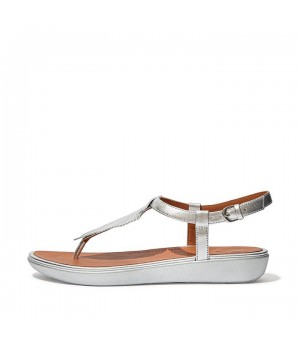 Tia Feather Metallic Leather Back-Strap Sandals