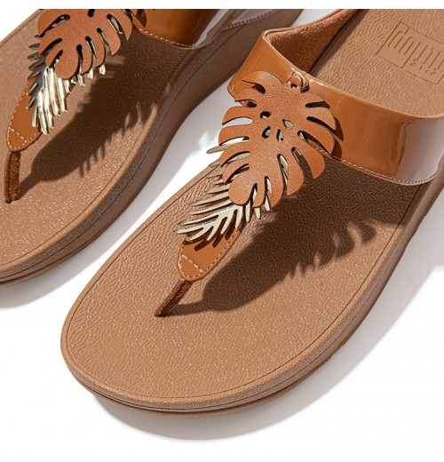 Fino Jungle Leaf Patent Toe-Post Sandals