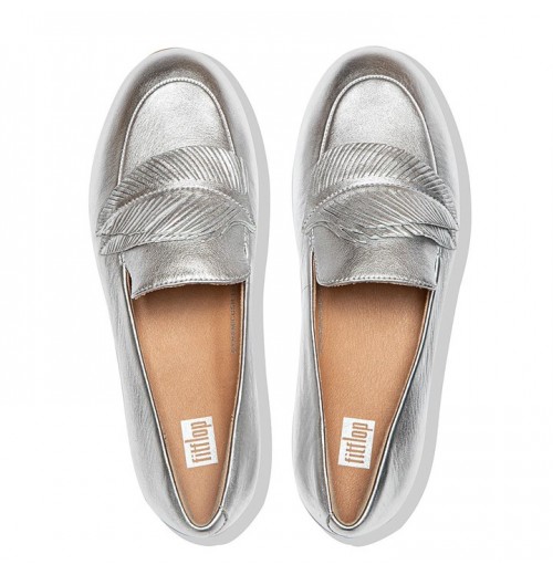 Lena Feather Metallic Leather Loafers