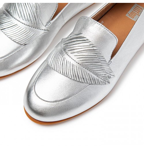 Lena Feather Metallic Leather Loafers