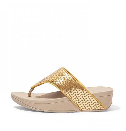Olive Metallic Woven Leather Toe-Post Sandals