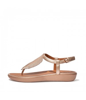 Tia Feather Metallic Leather Back-Strap Sandals