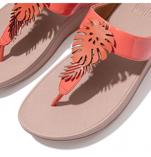 Fino Jungle Leaf Patent Toe-Post Sandals