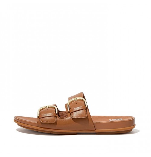 Gracie Buckle Leather Slides