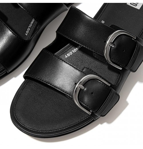 Gracie Buckle Leather Slides