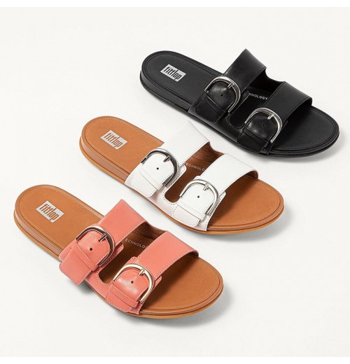 Gracie Buckle Leather Slides