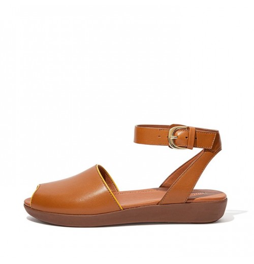 Cova Pop Binding Leather Peep-Toe Back-Strap Sandals