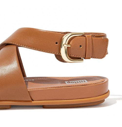 Gracie Buckle Leather Ankle-Strap Back-Strap Sandals