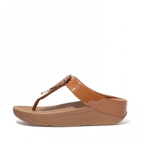 Fino Jungle Leaf Patent Toe-Post Sandals