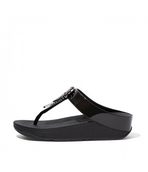 Fino Jungle Leaf Patent Toe-Post Sandals