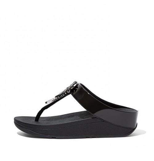 Fino Jungle Leaf Patent Toe-Post Sandals