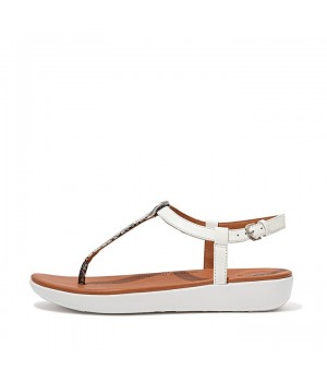 Tia Snake Print Leather Back-Strap Sandals