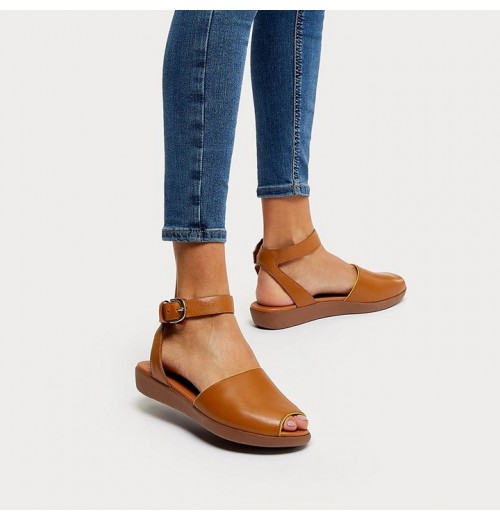 Cova Pop Binding Leather Peep-Toe Back-Strap Sandals